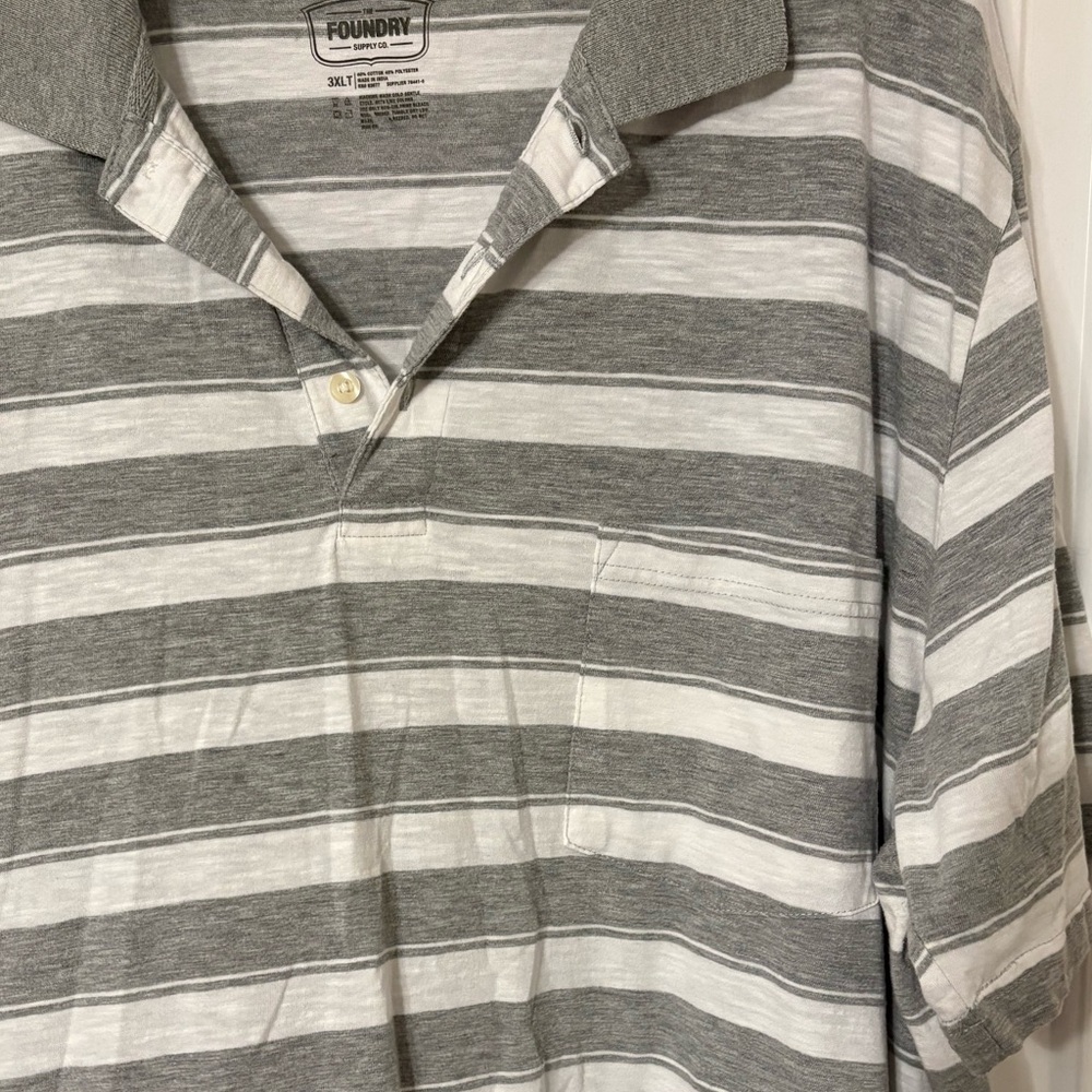 Men’s Big & Tall- gray striped polo. Size 3XLT - Picture 4 of 6
